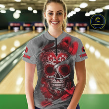 Load image into Gallery viewer, Red Sugar Skull Tattoo Custom Women Bowling Polo, Quarter Zip Shirts,Team Bowling Jerseys NQS11528
