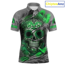 Load image into Gallery viewer, Green Sugar Skull Tattoo Custom Mens Bowling Polo, Quarter Zip Shirts,Team Bowling Jerseys NQS11529