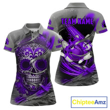 Load image into Gallery viewer, Purple Sugar Skull Tattoo Custom Women Bowling Polo, Quarter Zip Shirts,Team Bowling Jerseys NQS11530