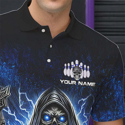 Personalized Skull Bowling Shirt For Men Custom Team Name Lightning Thunder Bowler Jerseys | Blue NQS9747