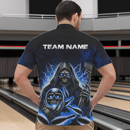 Personalized Skull Bowling Shirt For Men Custom Team Name Lightning Thunder Bowler Jerseys | Blue NQS9747