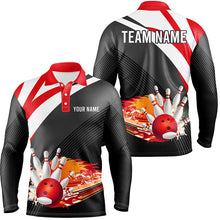 Load image into Gallery viewer, Black and red Men's Bowling polo Shirt Custom flame bowling ball fire Team Mens Bowlers Jerseys NQS7524