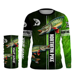 Northern Pike fishing green camo Custom Long Sleeve Fishing Shirts, fishing gifts for men, women, kid NQS5810