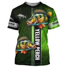 Load image into Gallery viewer, Yellow Perch fishing green camo Custom Long Sleeve Fishing Shirts, fishing gifts for men, women, kid NQS5812