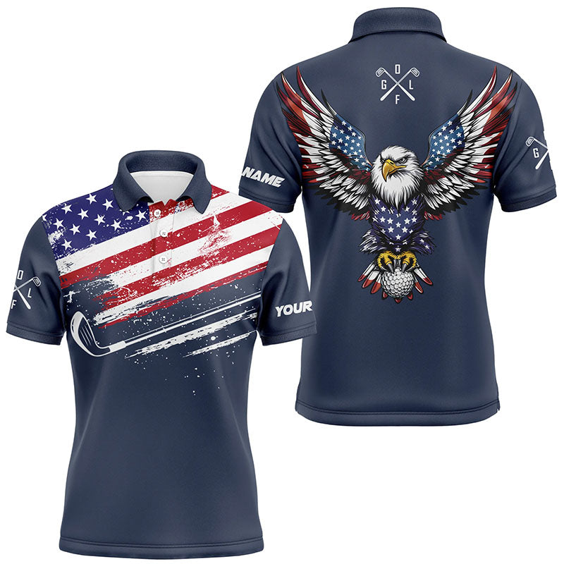 American Flag Eagle Mens golf polo shirts custom patriotic team golf shirts, golfer gifts | Navy NQS7905
