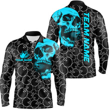 Load image into Gallery viewer, Black Bowling camo Turquoise Skull bowling shirt for Men custom bowling team jersey, gifts for bowlers NQS9013