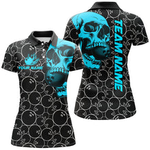 Load image into Gallery viewer, Black Bowling camo Turquoise Skull bowling shirt for women custom bowling team jersey gifts for bowler NQS9013