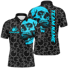 Load image into Gallery viewer, Black Bowling camo Turquoise Skull bowling shirt for Men custom bowling team jersey, gifts for bowlers NQS9013