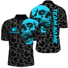 Load image into Gallery viewer, Black Bowling camo Turquoise Skull bowling shirt for Men custom bowling team jersey, gifts for bowlers NQS9013