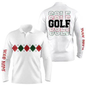 Green, red and white Christmas argyle pattern Men Golf Polo Shirt Custom christmas golf shirts for men NQS9022