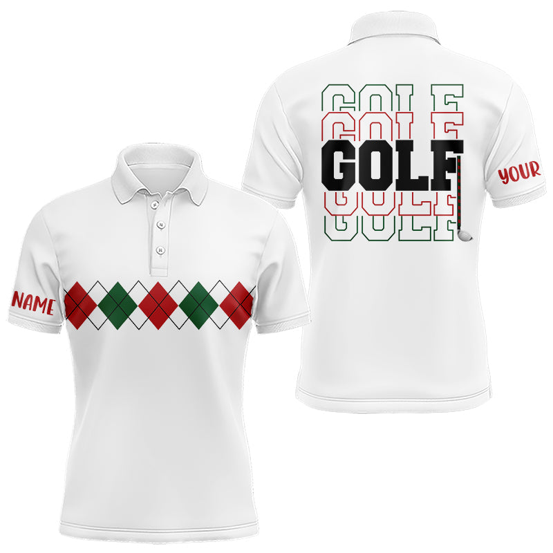 Green, red and white Christmas argyle pattern Men Golf Polo Shirt Custom christmas golf shirts for men NQS9022