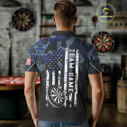 Black and Blue Camo Men Darts Shirts Custom American Flag patriotic Team Darts Jersey NQS11120