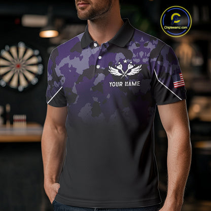 Black and Purple Camo Men Darts Shirts Custom American Flag patriotic Team Darts Jersey NQS11121