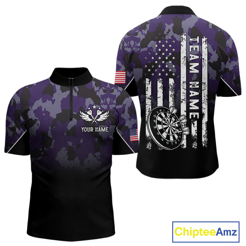 Black and Purple Camo Men Darts Shirts Custom American Flag patriotic Team Darts Jersey NQS11121