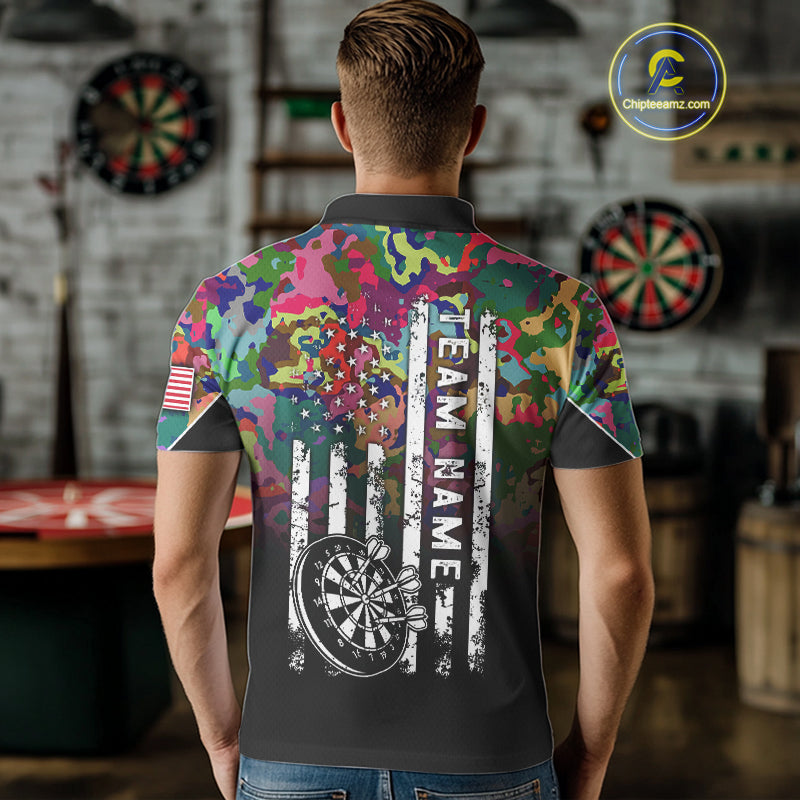 Black and Colorful Camo Men Darts Shirts Custom American Flag patriotic Team Darts Jersey NQS11122