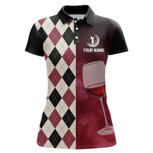 Load image into Gallery viewer, Black and red wine argyle pattern Womens golf polos shirts custom golf shirts for ladies NQS9258