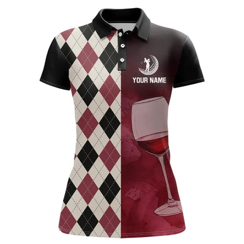 Black and red wine argyle pattern Womens golf polos shirts custom golf shirts for ladies NQS9258