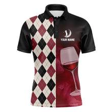 Load image into Gallery viewer, Black and red wine argyle pattern Mens golf polos shirts custom golf shirts for mens NQS9258