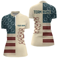 Load image into Gallery viewer, Vintage American Flag Bowling Polo, Quarter Zip shirt for Women Custom retro bowling team jerseys NQS9264