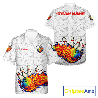 Colorful rainbow flame Bowling Hawaiian Shirt Custom white camo Bowling Team jerseys NQS11319