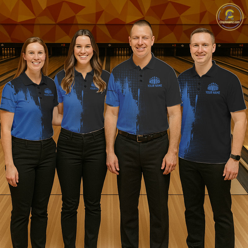 Black and Blue Bowling Polo, Quarter Zip Shirt For Women Custom Team Bowling jerseys NQS11320
