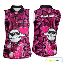 Load image into Gallery viewer, Funny Golf ball heart pink graffiti pattern Valentine Sleeveless polo shirt Custom Couple Outfits NQS11323