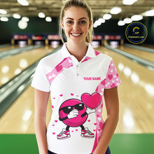 Load image into Gallery viewer, Personalized funny bowling ball pink heart pattern white Women bowling shirts, Valentine bowling gift NQS11325