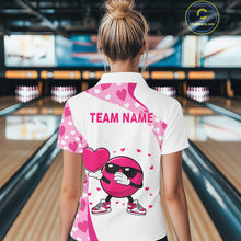 Load image into Gallery viewer, Personalized funny bowling ball pink heart pattern white Women bowling shirts, Valentine bowling gift NQS11325