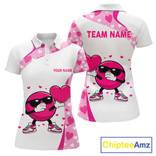 Load image into Gallery viewer, Personalized funny bowling ball pink heart pattern white Women bowling shirts, Valentine bowling gift NQS11325
