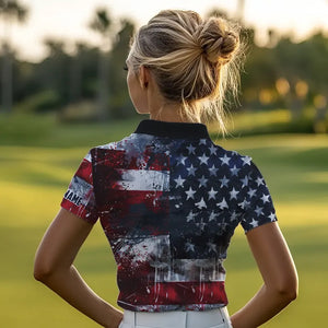 Personalized Polo golf shirts for Women custom grunge American Flag patriotic Ladies golf wears NQS9433