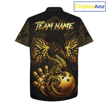 Load image into Gallery viewer, Custom Black And Gold tribal Dragon Bowling Hawaiian Shirt, Dragon Bowling Team Shirts Uniform NQS11534