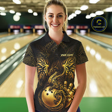 Load image into Gallery viewer, Custom Black And Gold tribal Dragon Bowling Shirts For Women, Dragon Bowling Team Shirts Uniform NQS11534