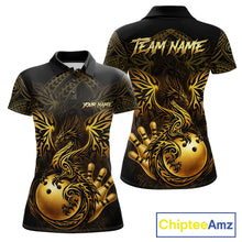 Load image into Gallery viewer, Custom Black And Gold tribal Dragon Bowling Shirts For Women, Dragon Bowling Team Shirts Uniform NQS11534