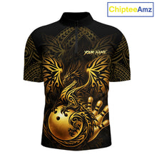 Load image into Gallery viewer, Custom Black And Gold tribal Dragon Bowling Shirts For Men, Dragon Bowling Team Shirts Uniform NQS11534