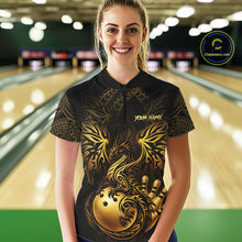 Load image into Gallery viewer, Custom Black And Gold tribal Dragon Bowling Shirts For Women, Dragon Bowling Team Shirts Uniform NQS11534