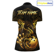 Load image into Gallery viewer, Custom Black And Gold tribal Dragon Bowling Shirts For Women, Dragon Bowling Team Shirts Uniform NQS11534