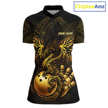 Load image into Gallery viewer, Custom Black And Gold tribal Dragon Bowling Shirts For Women, Dragon Bowling Team Shirts Uniform NQS11534