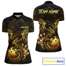 Load image into Gallery viewer, Custom Black And Gold tribal Dragon Bowling Shirts For Women, Dragon Bowling Team Shirts Uniform NQS11534