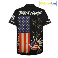 Load image into Gallery viewer, Custom American Flag Skull Bowling button-up shirts, patriotic team Bowling jerseys gift for bowlers NQS11538