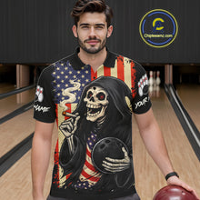 Load image into Gallery viewer, Custom American Flag Skull Bowling shirts For Men, patriotic team Bowling jerseys gift for bowlers NQS11538