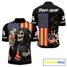 Load image into Gallery viewer, Custom American Flag Skull Bowling shirts For Men, patriotic team Bowling jerseys gift for bowlers NQS11538