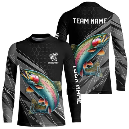Personalized Black camo Rainbow Trout Fishing Jerseys, Trout Long Sleeve Fishing Tournament Shirts NQS9751