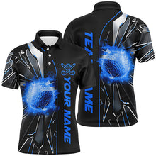 Load image into Gallery viewer, Black and Blue fire golf ball broken glass custom Mens golf polo shirts, golf gifts for men NQS7676