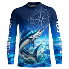 Load image into Gallery viewer, Personalized Marlin Blue Long Sleeve Performance Fishing Shirts, Marlin compass tournament Shirts NQS5816