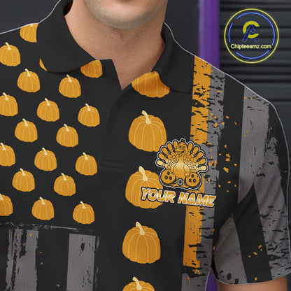 Funny Bowling Shirts For Men Pumpkin American Flag Turkey Thanksgiving Custom Team turkey bowl shirts NQS10943