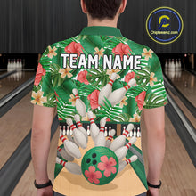 Load image into Gallery viewer, Green tropical flower Bowling Polo, Quarter Zip Shirts For Men Custom bowling team jersey NQS10945