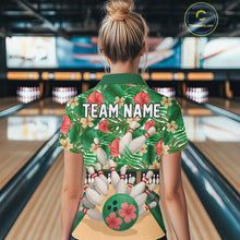 Load image into Gallery viewer, Green tropical flower Bowling Polo, Quarter Zip Shirts For Women Custom bowling team jersey NQS10945