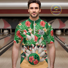 Load image into Gallery viewer, Green tropical flower Bowling Polo, Quarter Zip Shirts For Men Custom bowling team jersey NQS10945