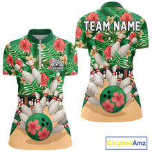 Load image into Gallery viewer, Green tropical flower Bowling Polo, Quarter Zip Shirts For Women Custom bowling team jersey NQS10945