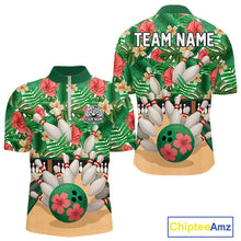Load image into Gallery viewer, Green tropical flower Bowling Polo, Quarter Zip Shirts For Men Custom bowling team jersey NQS10945